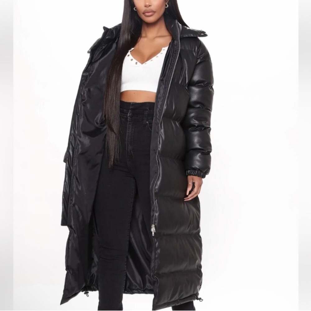 Fashion Nova Above Status Puffer Coat S small faux vegan leather - Picture 3 of 16